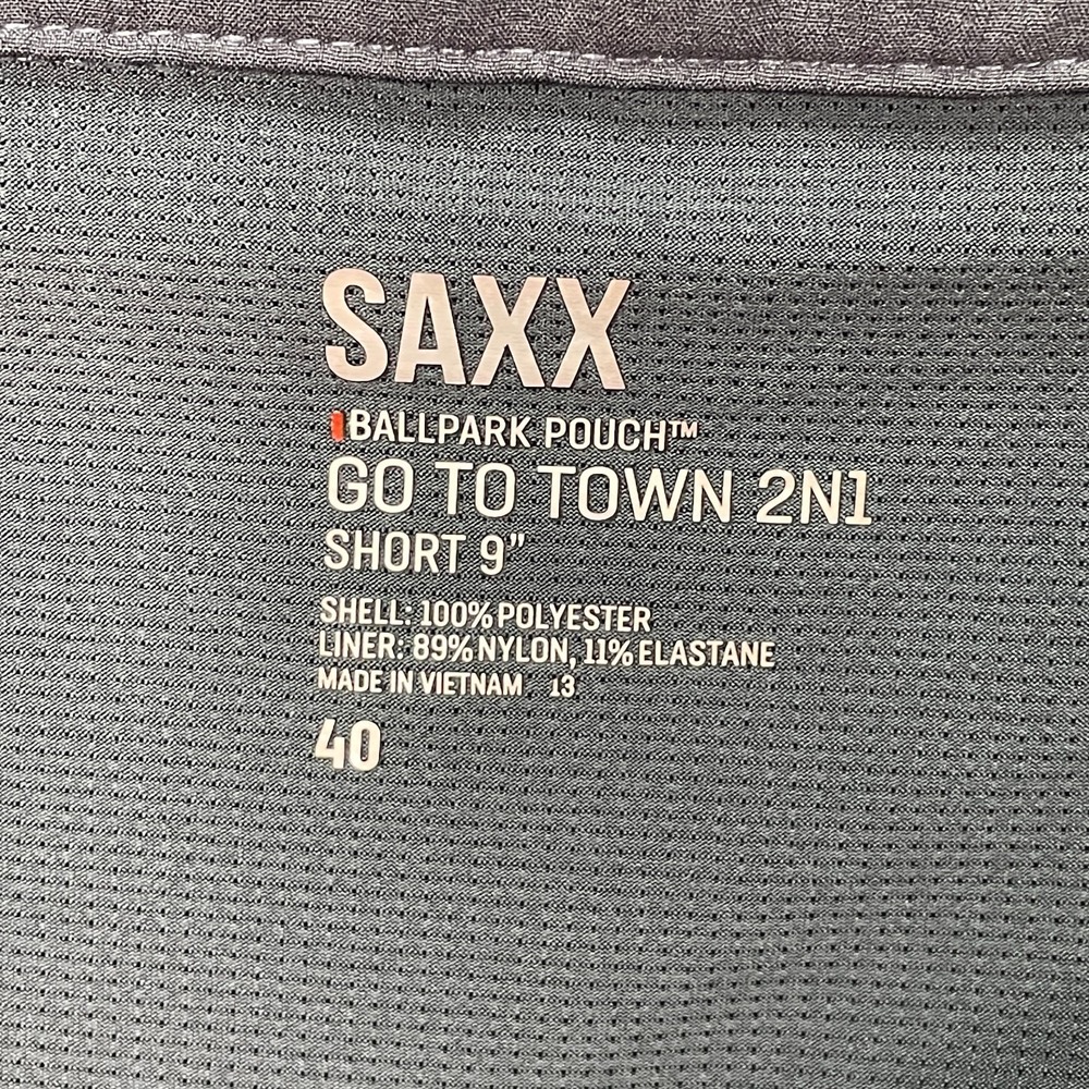 Saxx Go To Town 2 n 1 Shorts Mens Size 40 Gray Ballpark Pouch 8" - Picture 3 of 12